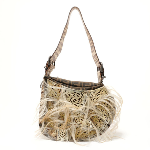 FENDI One Shoulder Bag Zucca Fur Canvas Shoulder Bag Brown WS28469