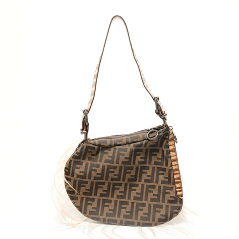 FENDI One Shoulder Bag Zucca Fur Canvas Shoulder Bag Brown WS28469