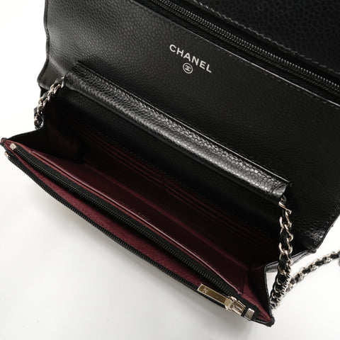 CHANEL Matelassé Chain Wallet, Caviar Leather Shoulder Bag black WS28470