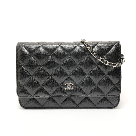 CHANEL Matelassé Chain Wallet, Caviar Leather Shoulder Bag black WS28470