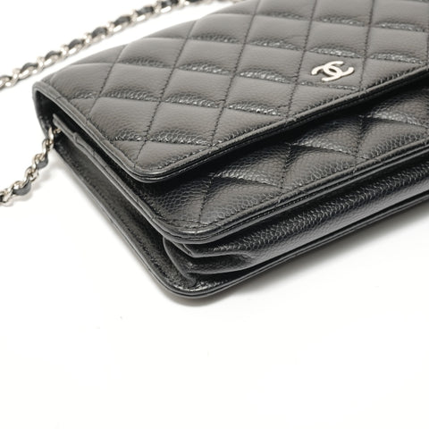 CHANEL Matelassé Chain Wallet, Caviar Leather Shoulder Bag black WS28470