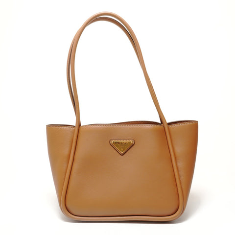 PRADA Triangle logo, soft grain leather Shoulder Bag Brown WS28472
