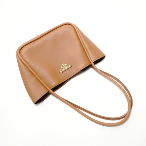 PRADA Triangle logo, soft grain leather Shoulder Bag Brown WS28472