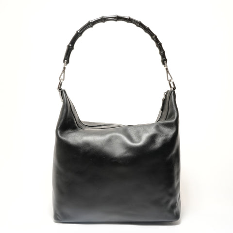 GUCCI Bamboo One-Shoulder Leather Bag Shoulder Bag black WS28479