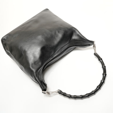 GUCCI Bamboo One-Shoulder Leather Bag Shoulder Bag black WS28479