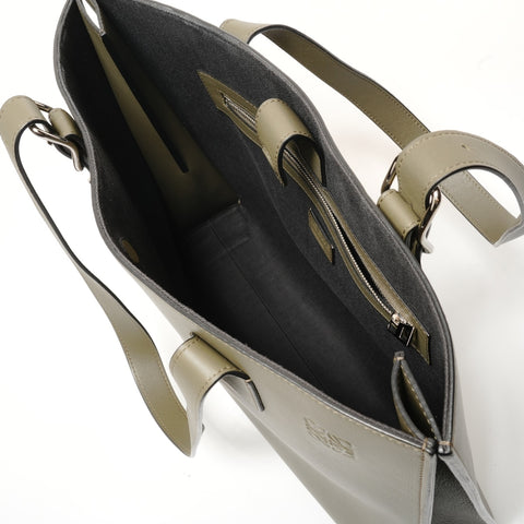LOEWE Buckle Horizontal Leather Khaki Tote Bag khaki WS28481