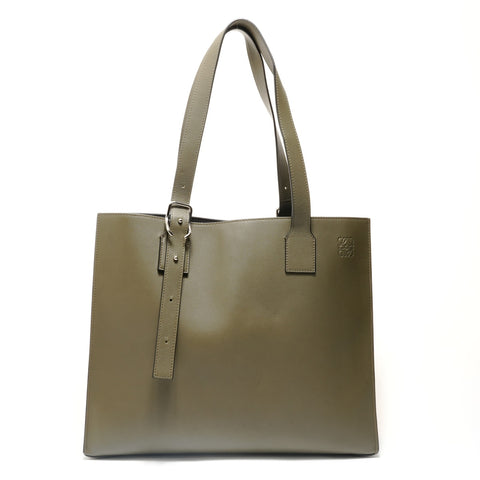 LOEWE Buckle Horizontal Leather Khaki Tote Bag khaki WS28481
