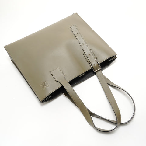LOEWE Buckle Horizontal Leather Khaki Tote Bag khaki WS28481