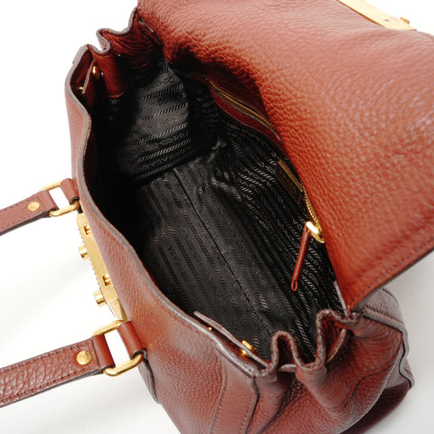 PRADA Tote Bag leather Shoulder Bag Brown WS28482