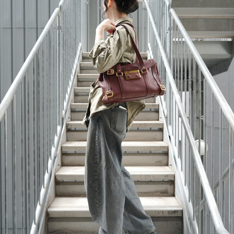 PRADA Tote Bag leather Shoulder Bag Brown WS28482