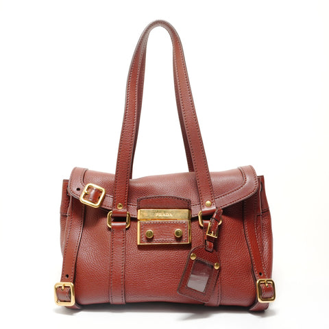 PRADA Tote Bag leather Shoulder Bag Brown WS28482