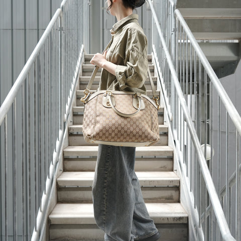 GUCCI Scarlett 2WAY GG Canvas Handbag beige WS28484