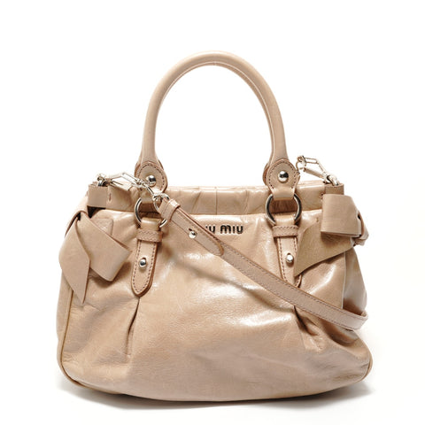 Miu Miu Vitello Lux 2-Way Leather Handbag beige WS28485