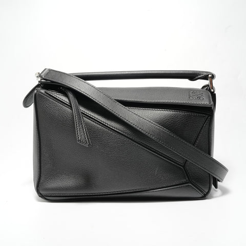 LOEWE Puzzle Edge Shoulder Bag 2WAY Leather Shoulder Bag black WS28490