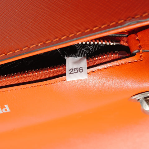 PRADA Saffiano Patent Chain Shoulder Bag Orange WS28492