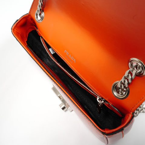 PRADA Saffiano Patent Chain Shoulder Bag Orange WS28492