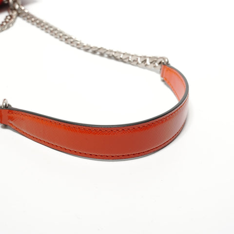 PRADA Saffiano Patent Chain Shoulder Bag Orange WS28492