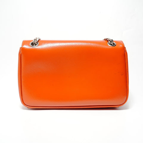 PRADA Saffiano Patent Chain Shoulder Bag Orange WS28492