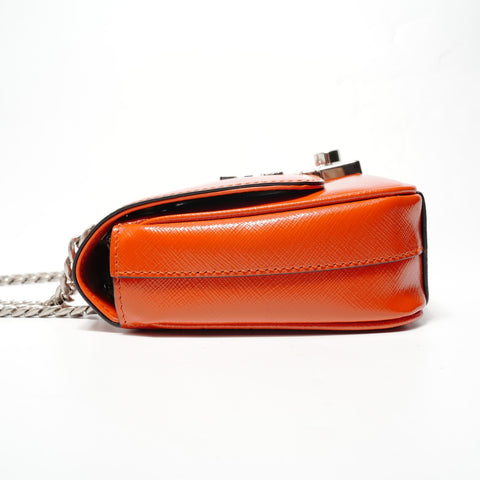 PRADA Saffiano Patent Chain Shoulder Bag Orange WS28492