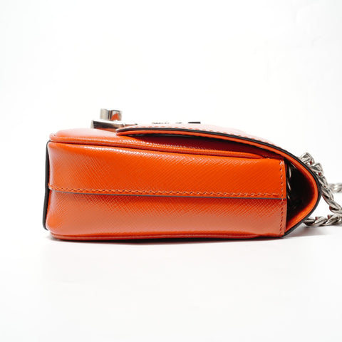 PRADA Saffiano Patent Chain Shoulder Bag Orange WS28492