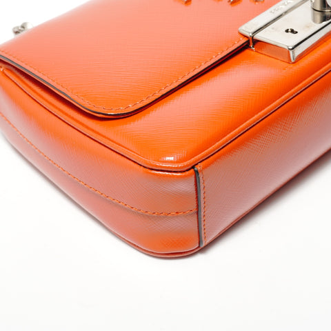 PRADA Saffiano Patent Chain Shoulder Bag Orange WS28492