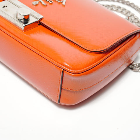 PRADA Saffiano Patent Chain Shoulder Bag Orange WS28492