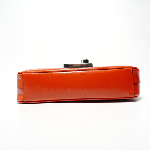 PRADA Saffiano Patent Chain Shoulder Bag Orange WS28492