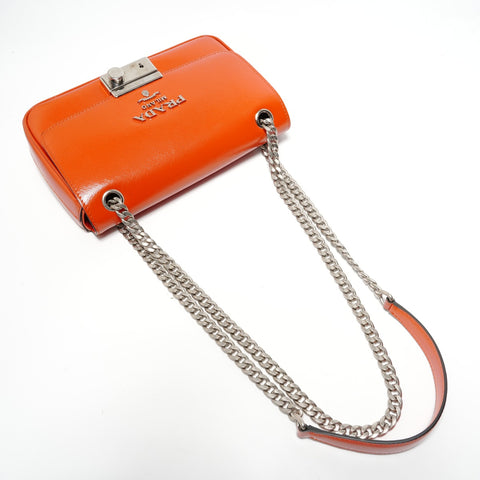 PRADA Saffiano Patent Chain Shoulder Bag Orange WS28492