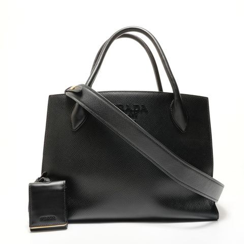 PRADA Monochrome 2WAY Saffiano 1BA155 Handbag black WS28495