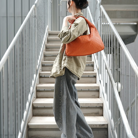 BOTTEGAVENETA INTRECCIATO One Shoulder Bag Leather Orange Handbag Orange WS28496