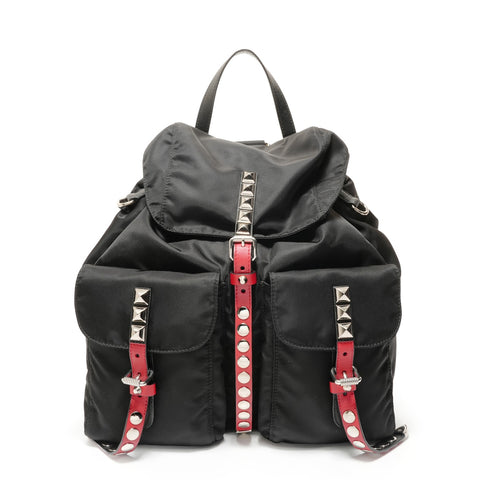 PRADA Nylon stud leather Backpack  Daypack black WS28497
