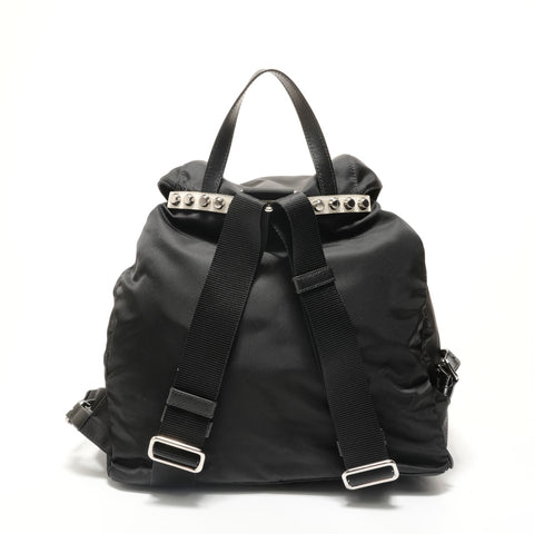 PRADA Nylon stud leather Backpack  Daypack black WS28497