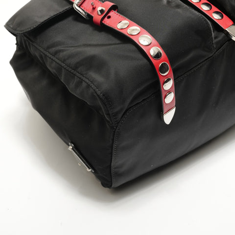 PRADA Nylon stud leather Backpack  Daypack black WS28497