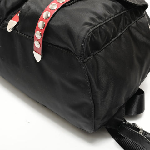 PRADA Nylon stud leather Backpack  Daypack black WS28497