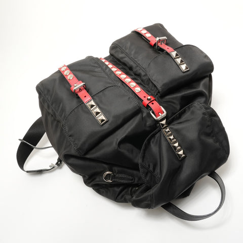 PRADA Nylon stud leather Backpack  Daypack black WS28497