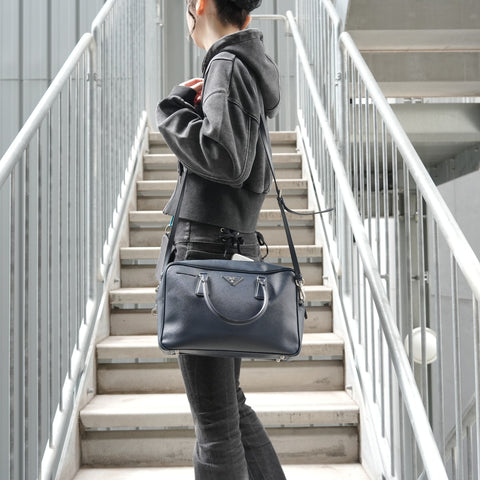 PRADA Saffiano 2WAY 1BB095 Handbag Navy WS28499