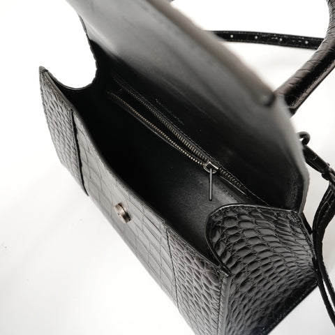 BALENCIAGA Hourglass S Crocodile Embossed 2-Way Bag Shoulder Bag black WS28500
