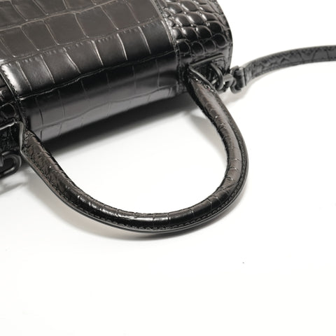 BALENCIAGA Hourglass S Crocodile Embossed 2-Way Bag Shoulder Bag black WS28500