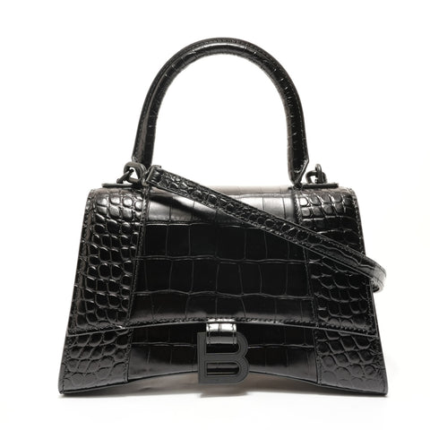 BALENCIAGA Hourglass S Crocodile Embossed 2-Way Bag Shoulder Bag black WS28500