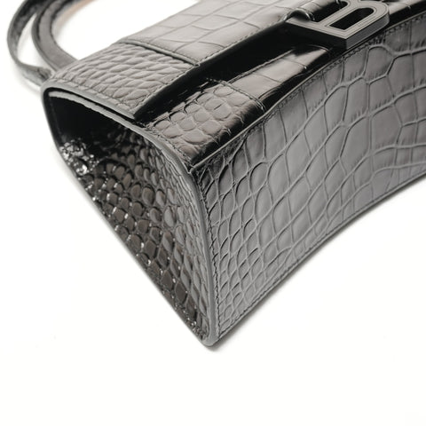 BALENCIAGA Hourglass S Crocodile Embossed 2-Way Bag Shoulder Bag black WS28500