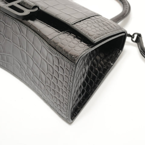 BALENCIAGA Hourglass S Crocodile Embossed 2-Way Bag Shoulder Bag black WS28500