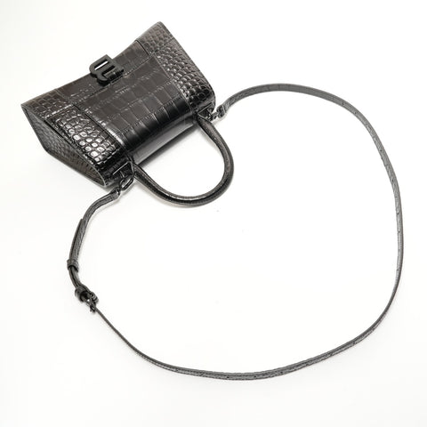 BALENCIAGA Hourglass S Crocodile Embossed 2-Way Bag Shoulder Bag black WS28500