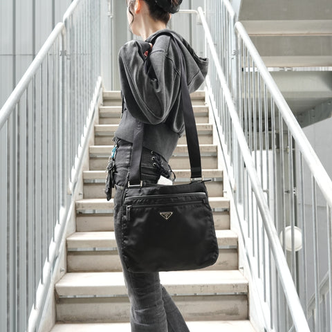 PRADA Triangle Logo Nylon Shoulder Bag black WS28503