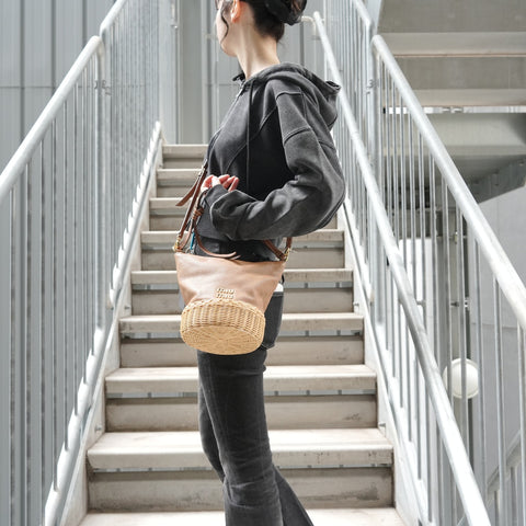 Miu Miu 2-Way Leather Rattan Shoulder Bag Brown WS28504