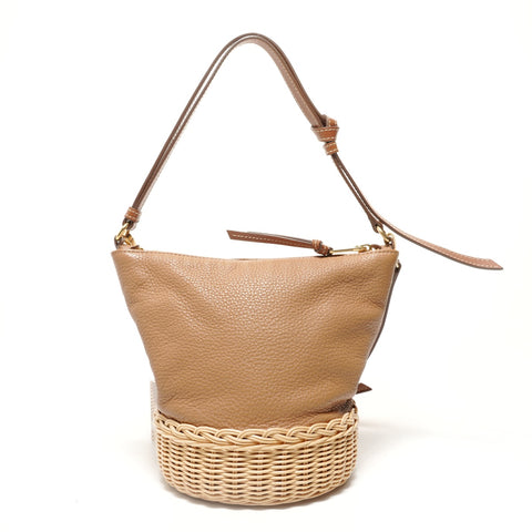 Miu Miu 2-Way Leather Rattan Shoulder Bag Brown WS28504