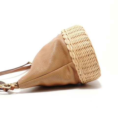 Miu Miu 2-Way Leather Rattan Shoulder Bag Brown WS28504