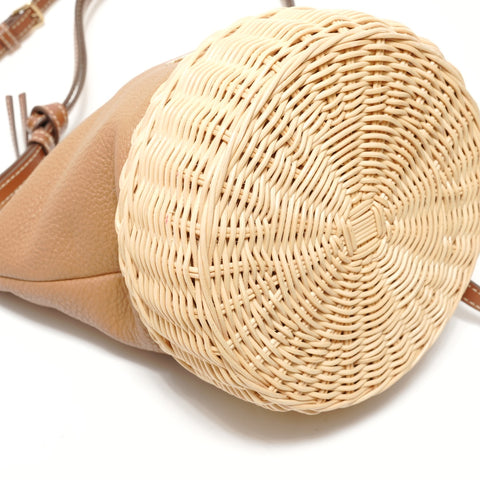 Miu Miu 2-Way Leather Rattan Shoulder Bag Brown WS28504