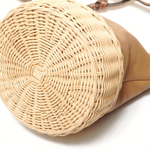 Miu Miu 2-Way Leather Rattan Shoulder Bag Brown WS28504