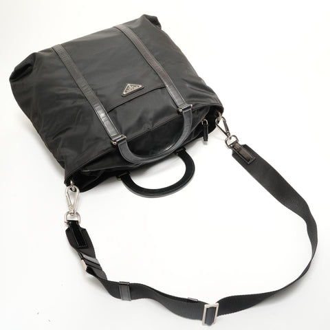 PRADA 2-way nylon tote bag Handbag black WS28507