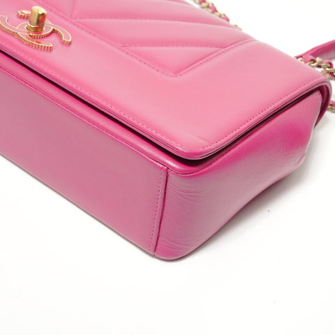 CHANEL V-stitch Mademoiselle Chain Lambskin, size 24 Shoulder Bag pink WS28513